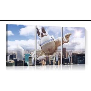 Dog Flying with Astronaut Canvas Wall Art 16inX24inX3pcs